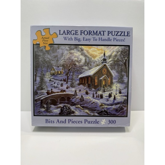 Bits And Pieces Other - Bits And Pieces Large Format Puzzle 300 Pieces Winter Church Scene Easy Handle S